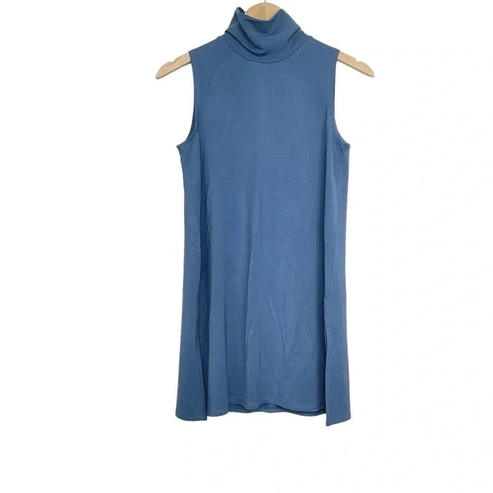 Garnet Hill Blue Sleeveless Turtleneck Tunic Top Size XS